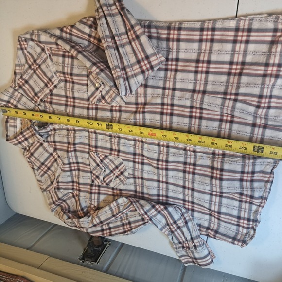 Panhandle Rough Stock Shirt Womens Size S Red White Plaid Pearl Snap Western - Picture 8 of 14